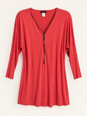 Venus M Coral Red Exposed Zip Dolman Sleeve Tunic Top